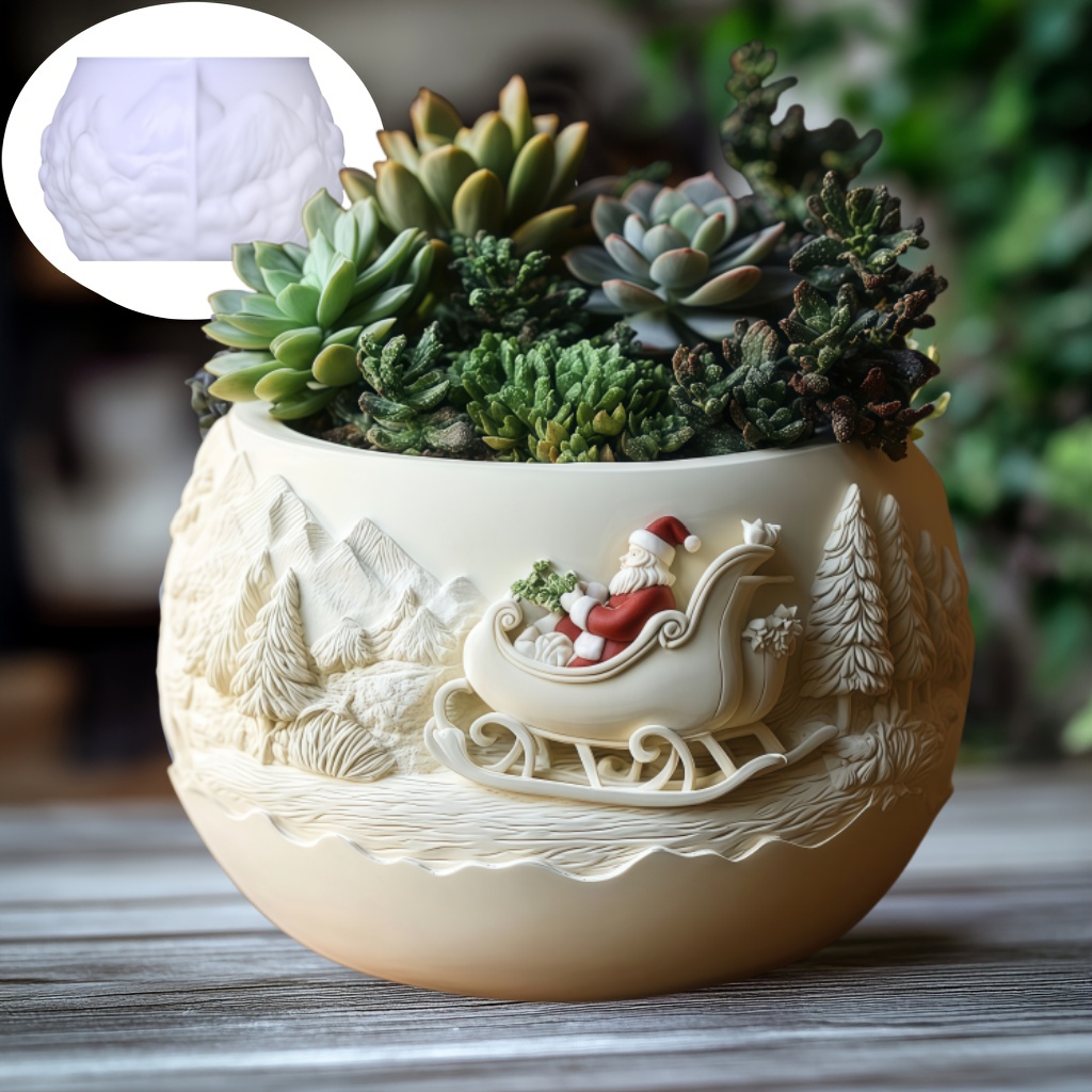 Potsticker Mold - Cedar Sled Santa Claus Relief Candle